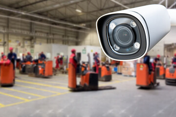 CCTV Camera or surveillance operating inside industrial factory.