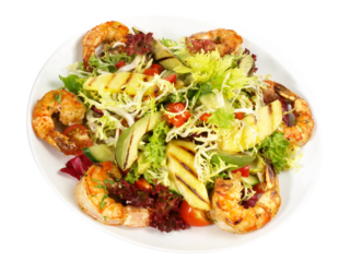 Mixed Salad with grilled Prawns and Mango - Transparent PNG Background