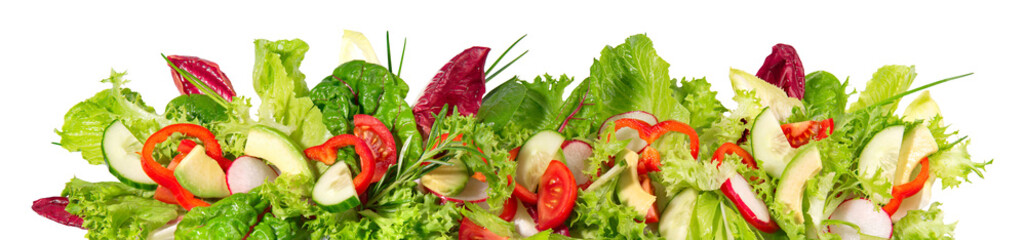 Mixed Salad with Vegetables and Avocado - Fresh Lettuce Panorama Transparent PNG Background - 605292586