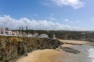 View of residential buildings of Zambujeira do Mar. Odemira, Alentejo, Portugal.