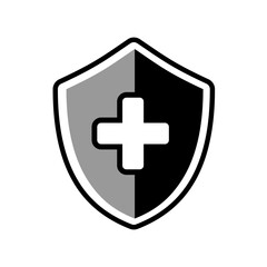 Vector illustration medical health protection shield. Healthcare medicine protected steel guard concept, sign and symbols in flat design with elements for mobile concepts and web apps. 