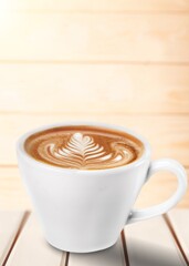 Tasty hot aroma coffee on the desk