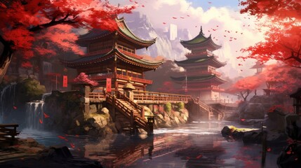 Fototapeta premium Japan fantasy style scene art