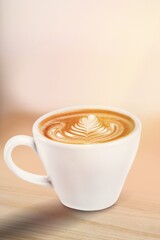 Tasty hot aroma coffee on the desk