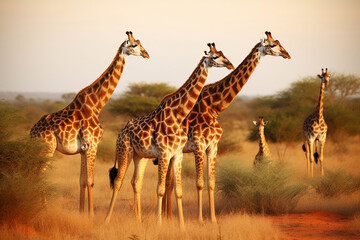 A group of giraffes grazing in the savanna representing elegance and grace