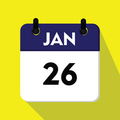 calendar with a date, 26 january icon with white background