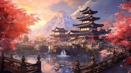 Fototapeta premium Japan fantasy style scene art
