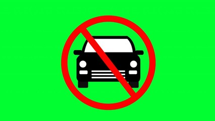 3d rendered animation of no entry for cars sign isolated on a green screen background