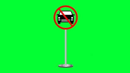 3d rendered animation of no entry for cars sign isolated on a green screen background