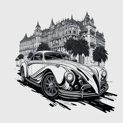 T-shirt car illustration. Poster car. 