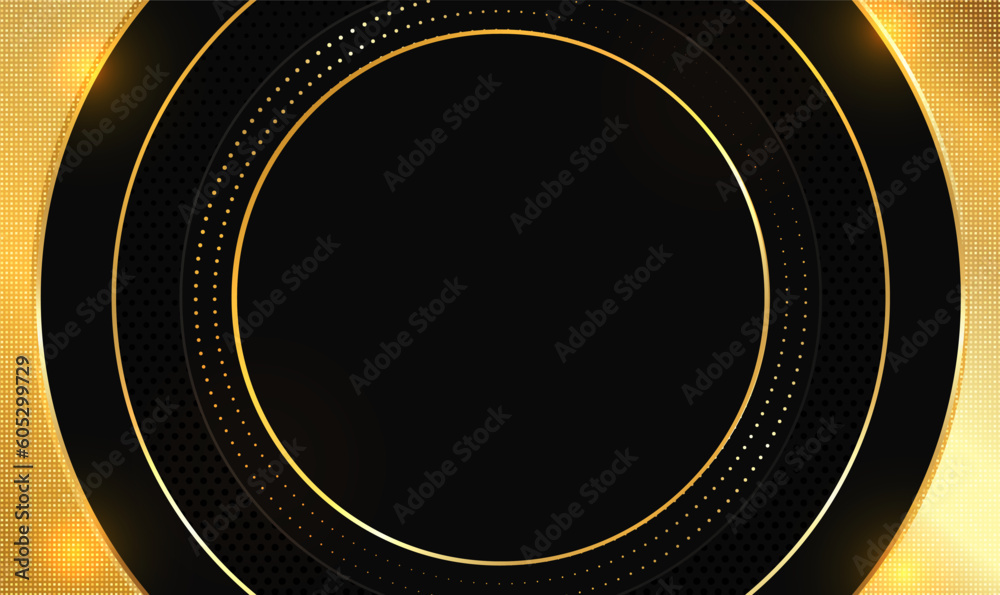 Poster luxury elegant background with shiny gold circle element and dots particle. circle line pattern with