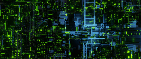 Space-age Digital Technology Concept With Abstract Circuitry And Futuristic Elements Futuristic Gleaming Banner Background Wallpaper Dystopian Future 3D Illustration