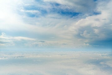 Landscape of White clouds in the blue sky over the lake. Atmospheric, natural background