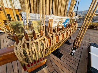 2022.07.06 Palermo, Amerigo Vespucci training ship, evocative image of the equipment
of the sailing ship on the deck