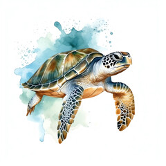 Fototapeta premium AI Generated. Serene Watercolor Clipart of a Sea Turtle on White Background. Vibrant Artistic Illustration of a Graceful Aquatic Creature.