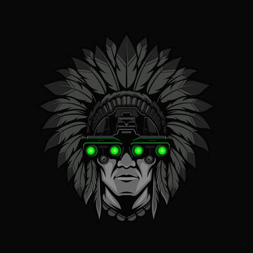 Stealthy Indian Chief: Night Vision Warrior Vector Illustration
