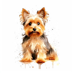 AI Generated. Whimsical Yorkshire Terrier Watercolor Clipart on White Background. Vibrant and Adorable Dog Artwork for Creative Projects.