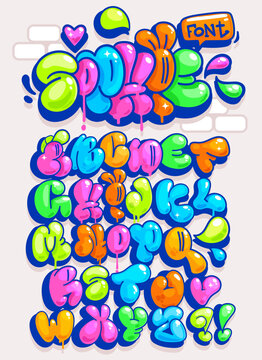 Kids vector colofrul letters set. Illustration cartoon font in graffiti flops style 