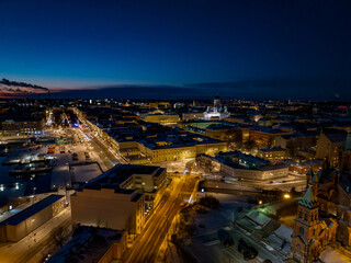 Helsinki cathedral and skyline, winter night in Finland
