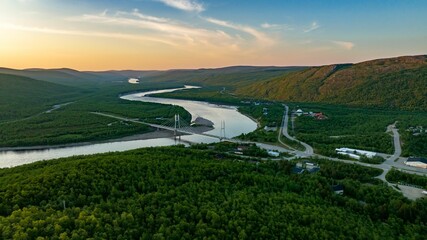 Sami Bridge and Teno river midnight sun 03