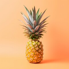 Pastel Orange Background with Pineapple. Generative AI