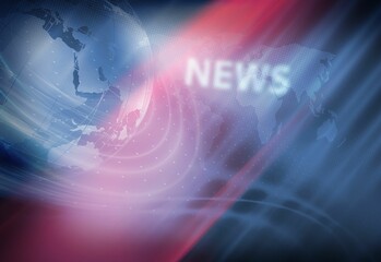 Illuminated world map featuring blue and red lighting with the word 'News'