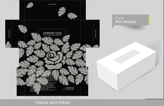 Single Rose with leaves tissue box