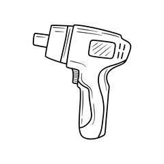 Cordless Electric Screwdriver doodle icon black and white vector illustration. Editable outline stroke.