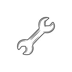 Wrench construction tool doodle icon. Hand drawn wrench. Doodle repair icon in vector