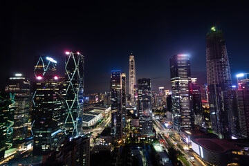 Modern office buildings in the city at night