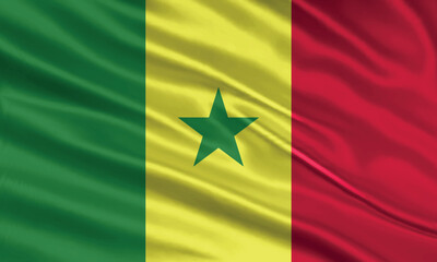 Senegal flag design. Waving Senegal flag made of satin or silk fabric. Vector Illustration.