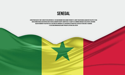 Senegal flag design. Waving Senegal flag made of satin or silk fabric. Vector Illustration.