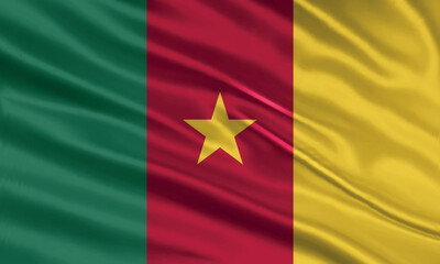 Cameroon flag design. Waving Cameroon flag made of satin or silk fabric. Vector Illustration.