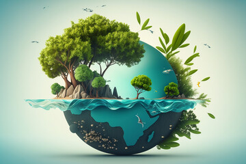 World environment and earth day concept with blue globe and eco friendly enviroment. Generative ai