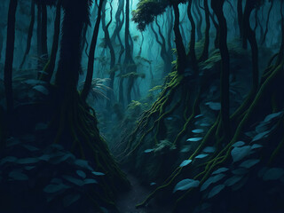 night forest in the night vector illustration, generative ai