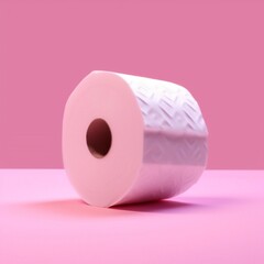 Toilet Paper Roll on Pink Background. Generative AI