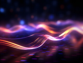 abstract futuristic background with glowing neon moving high speed wave lines and bokeh lights. Data transfer concept, Ai