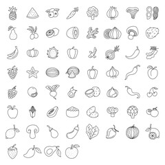 Vegetable and fruit element doodle set. fruit vector doodle illustration. Vegetarian healthy food, sketch of food for menu illustration