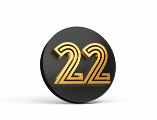 Stock photo features a circular black button with gold 22 number displayed in the center