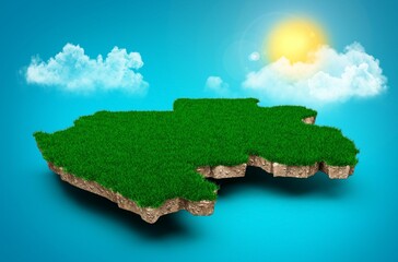 3d render of a picturesque grassy island surrounded by bright blue sky