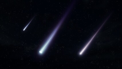 Obraz na płótnie Canvas Large meteor streaks. Fireballs in the night sky. Meteorites light up at high altitude.