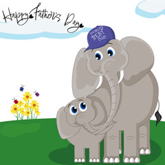 Cute Father's Day illustration with Dad and baby elephant