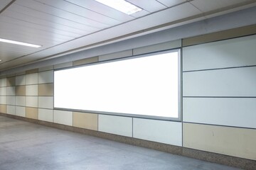 Empty hallway with white screens on the wall