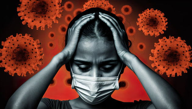 COVID-19 Coronavirus symptoms, A woman has a headache, Generative AI