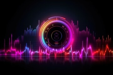 Visualization of sound waves. Abstract futuristic background with colorful glowing neon moving high speed wave lines and bokeh lights.  Data transfer concept. Fantastic wallpaper. Generative AI