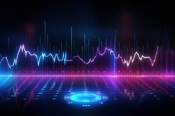 Visualization of sound waves. Abstract futuristic background with colorful glowing neon moving high speed wave lines and bokeh lights.  Data transfer concept. Fantastic wallpaper. Generative AI