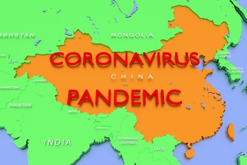 3D rendered map of COVID-19 virus pandemic in China