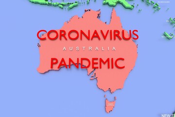 Editable 3D rendered map of COVID-19 virus pandemic with bright colors in Australia