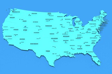 Three dimensional rendered map of USA