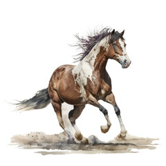 Running horse watercolor clipart. Generative AI illustration